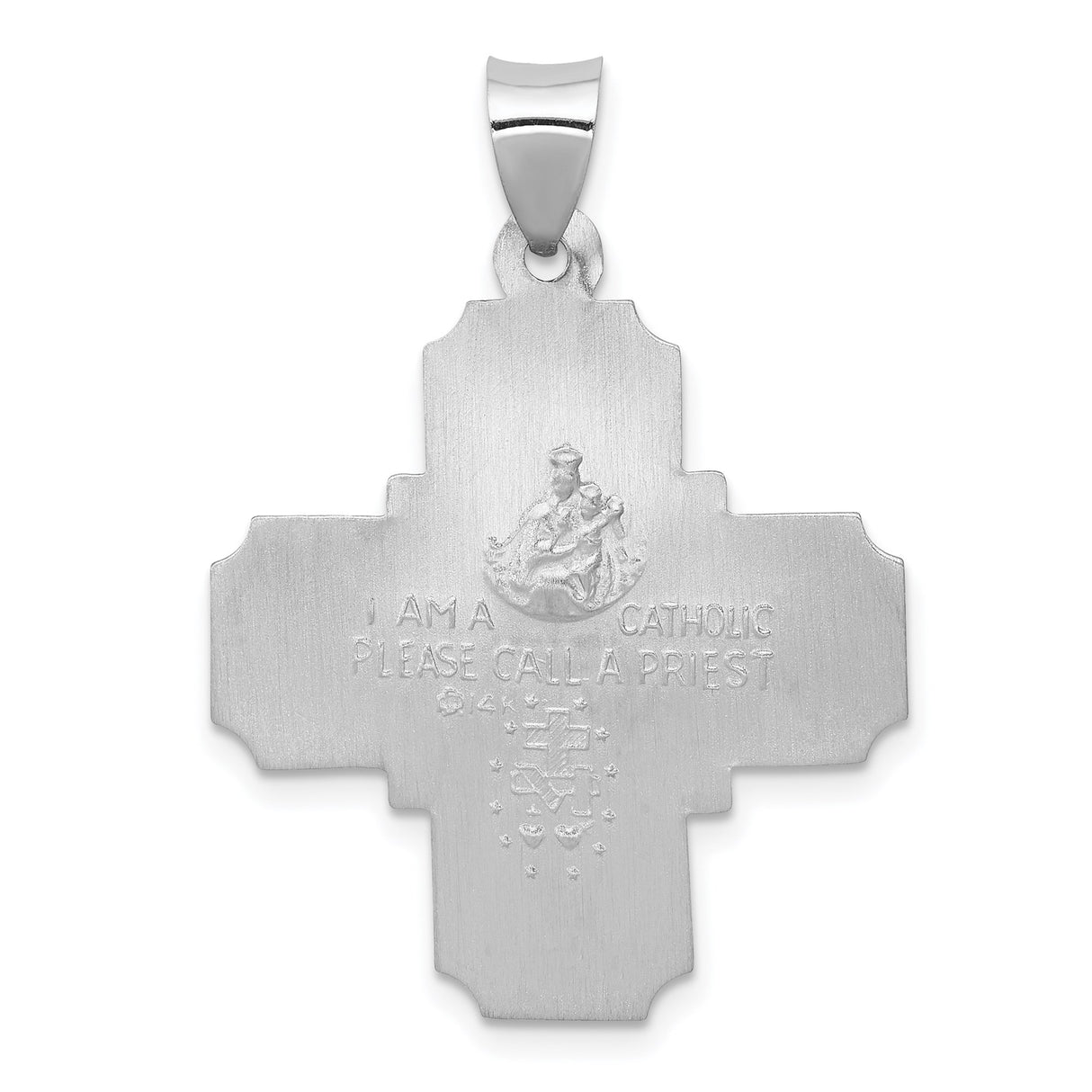 14k White Gold Four-Way Cross Pendant with Sacred Heart, Saint Joseph, Saint Christopher, Miraculous Medal