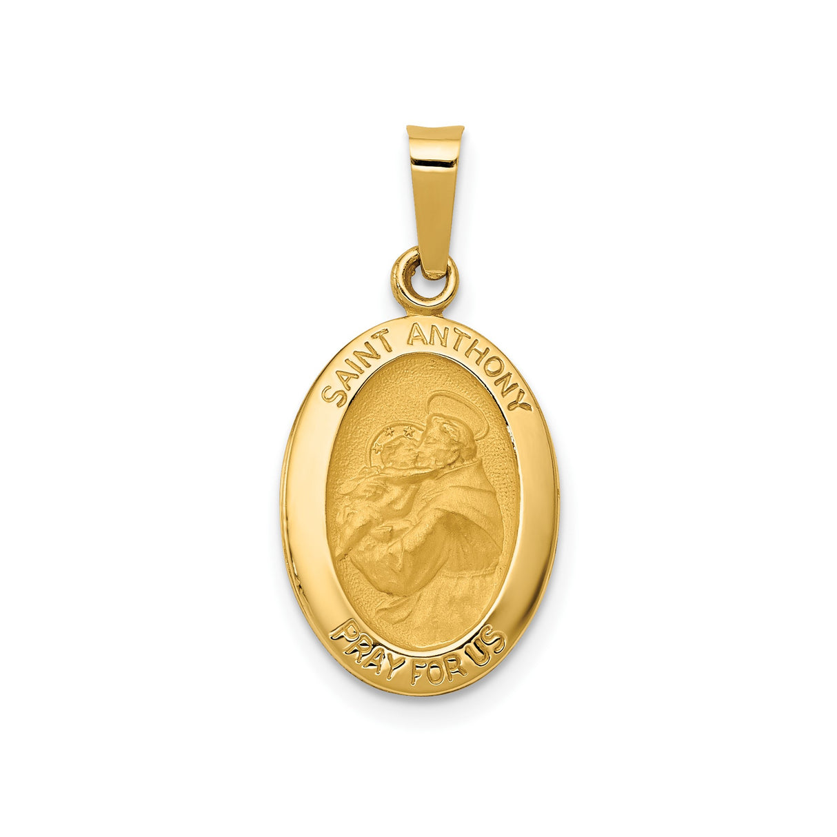 14k Yellow Gold Oval Saint Anthony Pendant Medal with Christ Figure Religious Charm