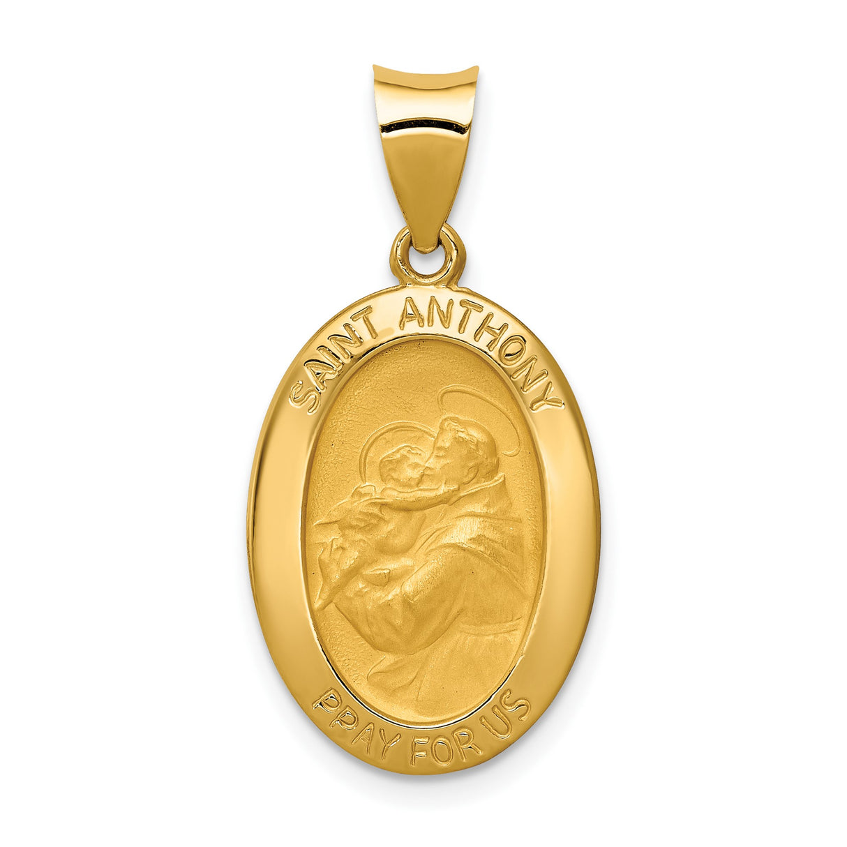 14k Yellow Gold Saint Anthony Oval Pendant with Raised Saint Image and Prayer Engraving