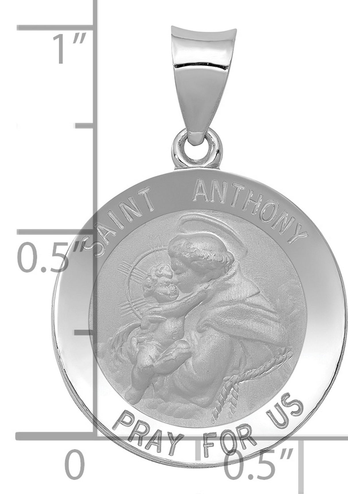 14k White Gold Saint Anthony Pendant, Catholic Medal Charm for Men or Women