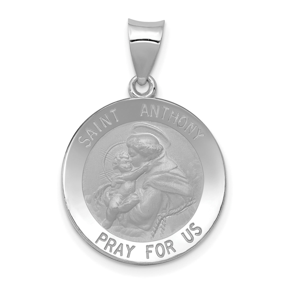 14k White Gold Saint Anthony Pendant, Catholic Medal Charm for Men or Women