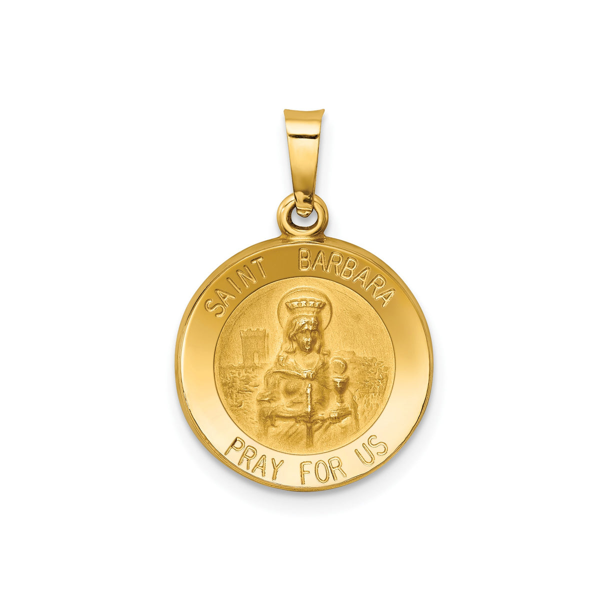 14k Yellow Gold Saint Barbara Pendant Medal, Catholic Religious Jewelry for Women