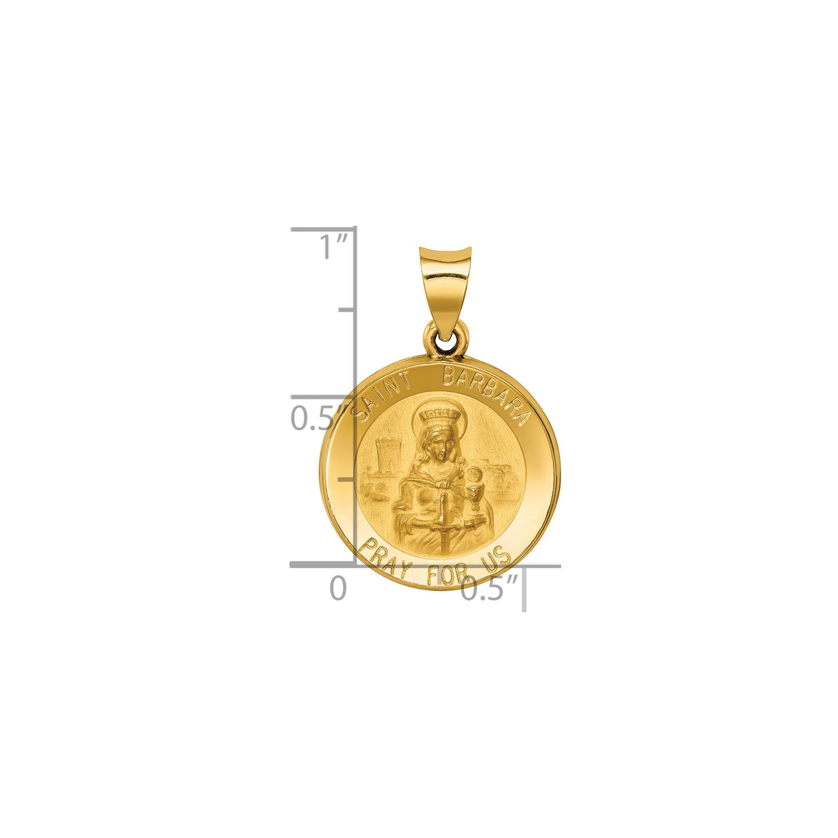 14k Yellow Gold Saint Barbara Medallion Pendant, Pray for Us Religious Medal for Women