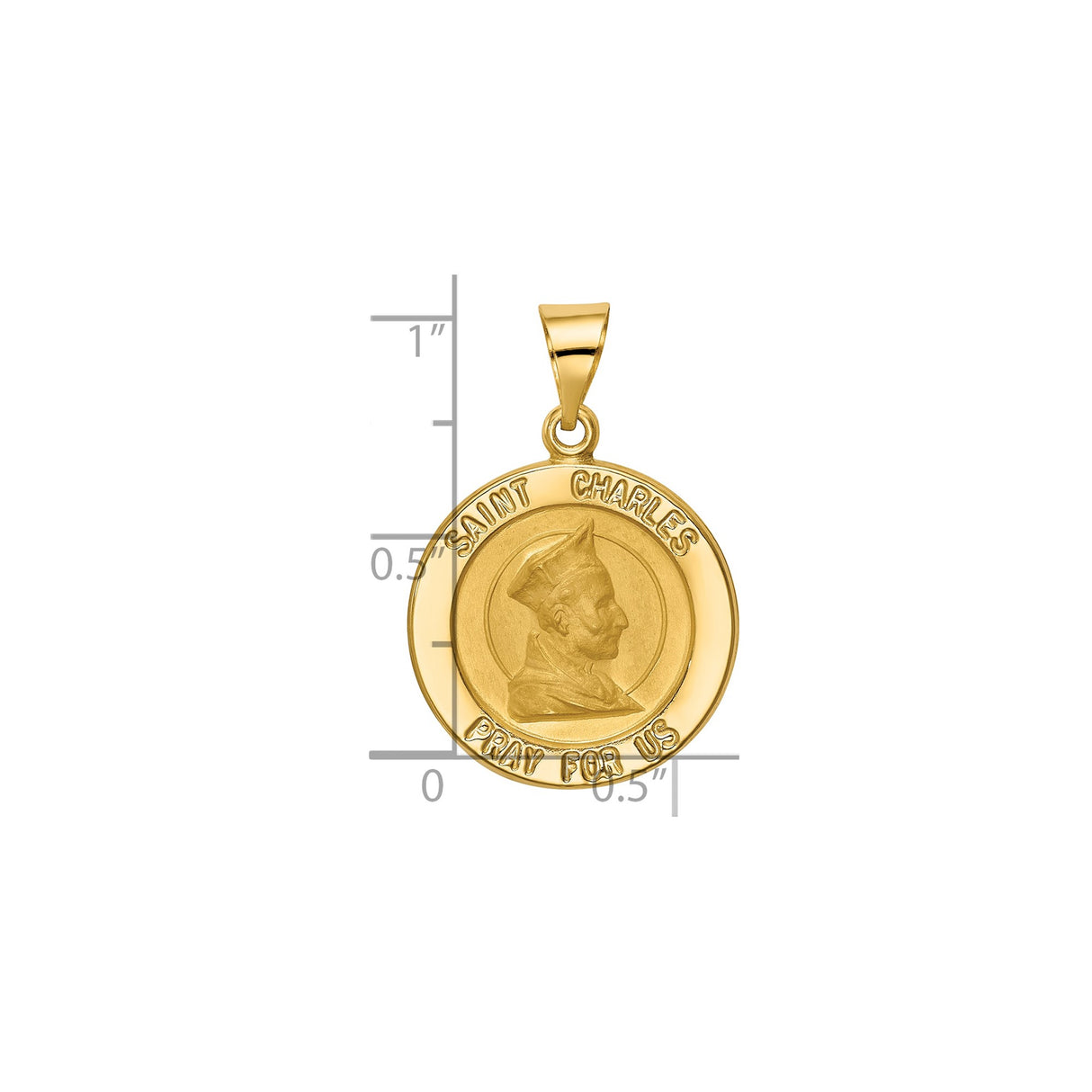 14k Yellow Gold Saint Charles Medal Pendant, Catholic Religious Jewelry for Men or Women