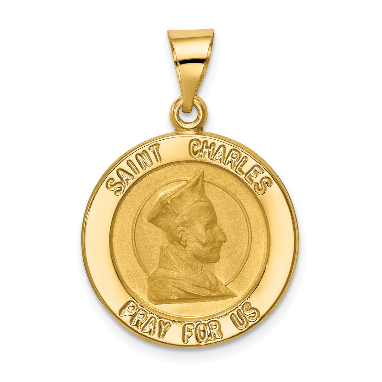 14k Yellow Gold Saint Charles Medal Pendant, Catholic Religious Jewelry for Men or Women