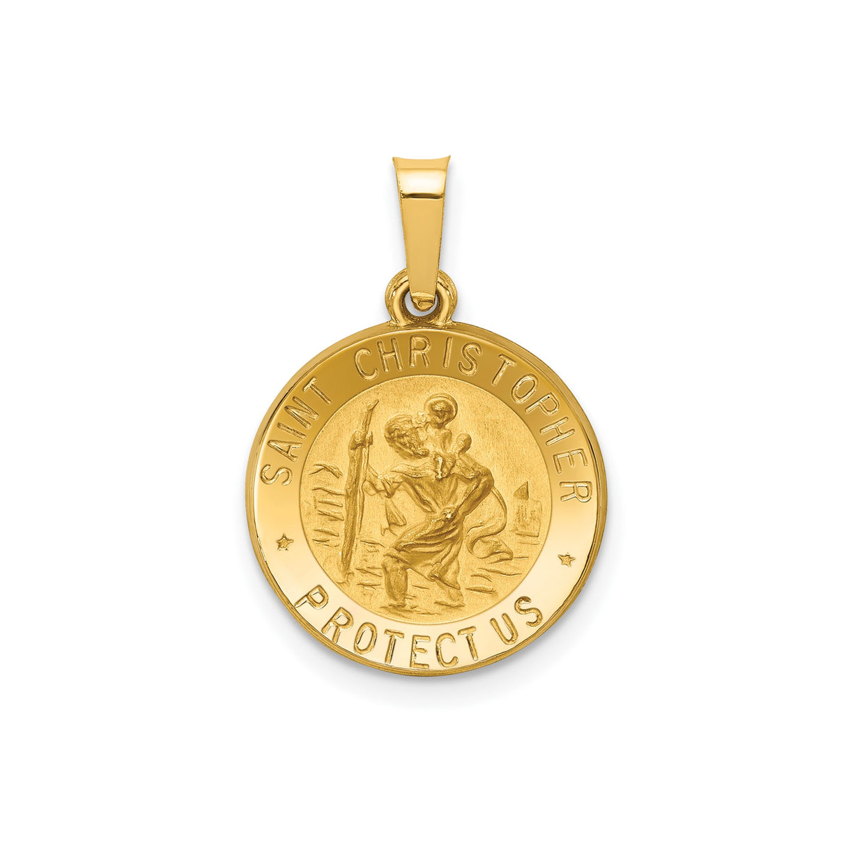 14k Yellow Gold Saint Christopher Pendant, Textured Travel Safety Medal Charm