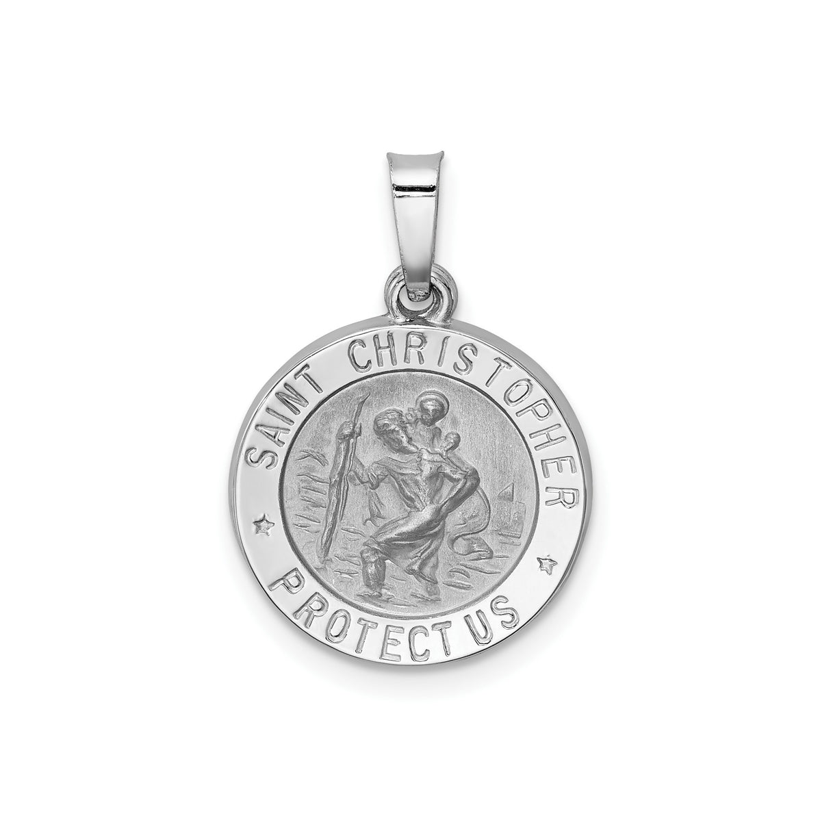 14k White Gold Saint Christopher Medal Pendant, Travel Protection Religious Charm