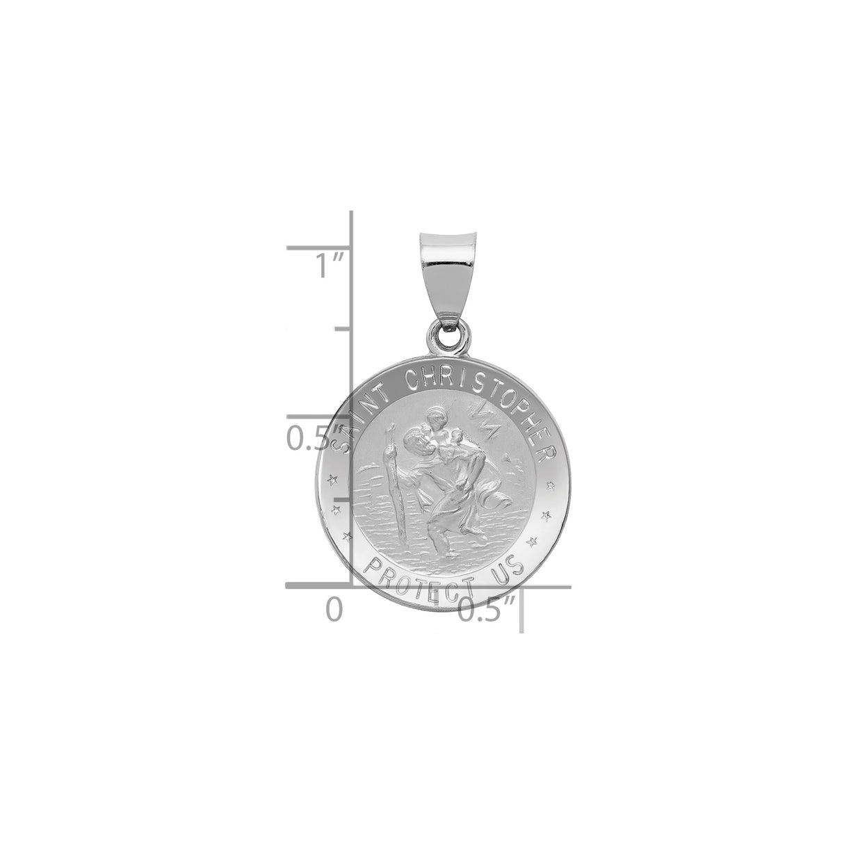 14k White Gold Saint Christopher Pendant, Travel Protection Spiritual Medal Charm for Men