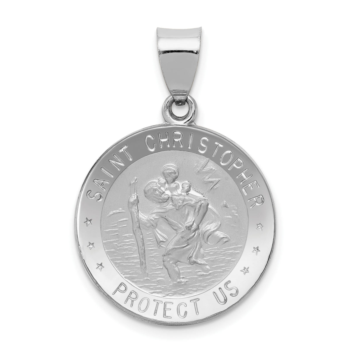 14k White Gold Saint Christopher Pendant, Travel Protection Spiritual Medal Charm for Men
