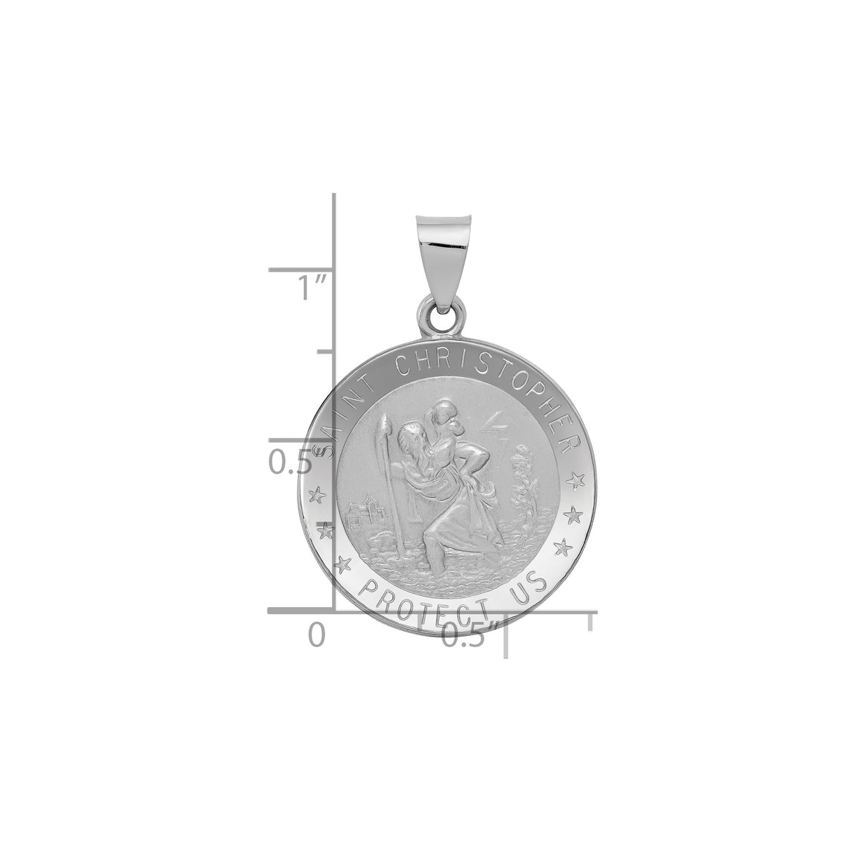 14k White Gold Saint Christopher Medal Pendant, Travel Protection Religious Charm