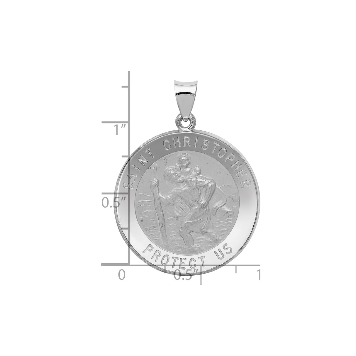 14k White Gold Saint Christopher Pendant, Travel Protection Religious Medallion for Men
