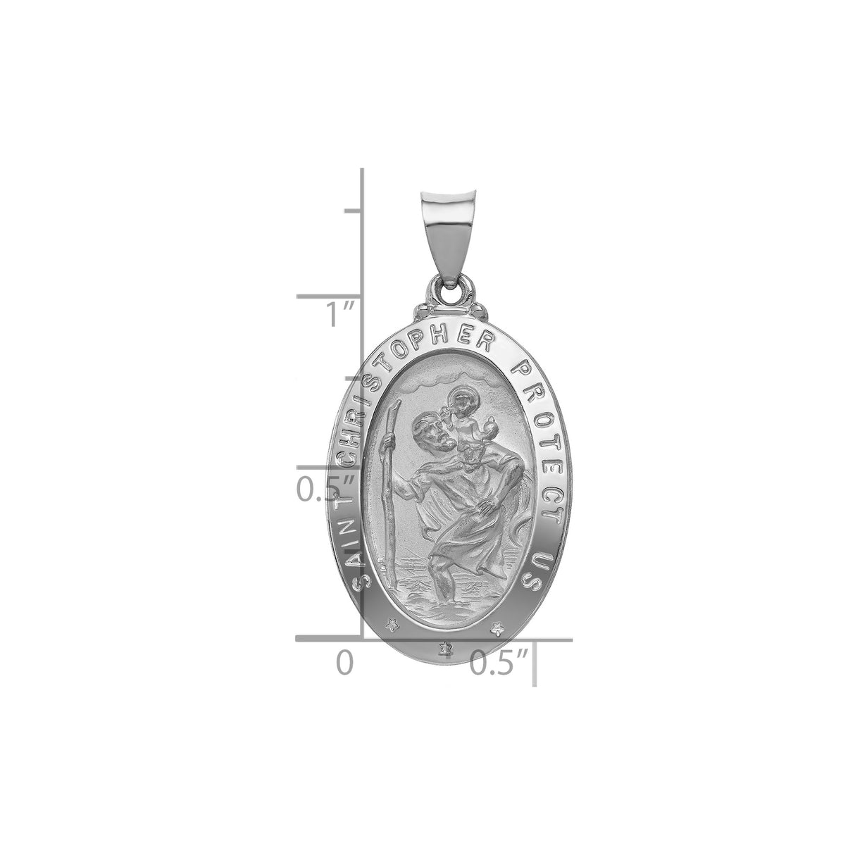 14k White Gold Saint Christopher Oval Medal Pendant for Travel Protection and Faith