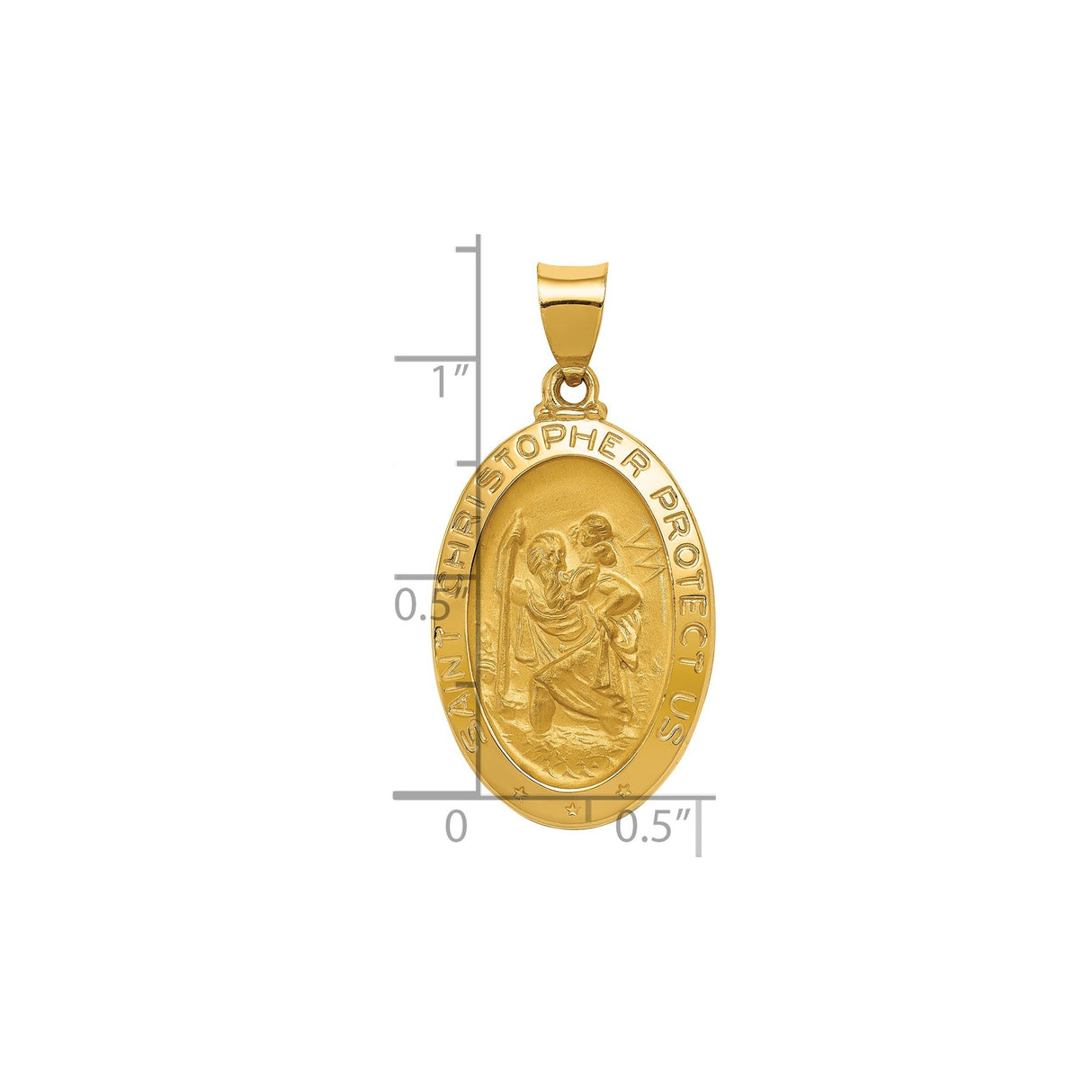 14k Yellow Gold Saint Christopher Oval Medal Pendant, Travel Safety Religious Charm
