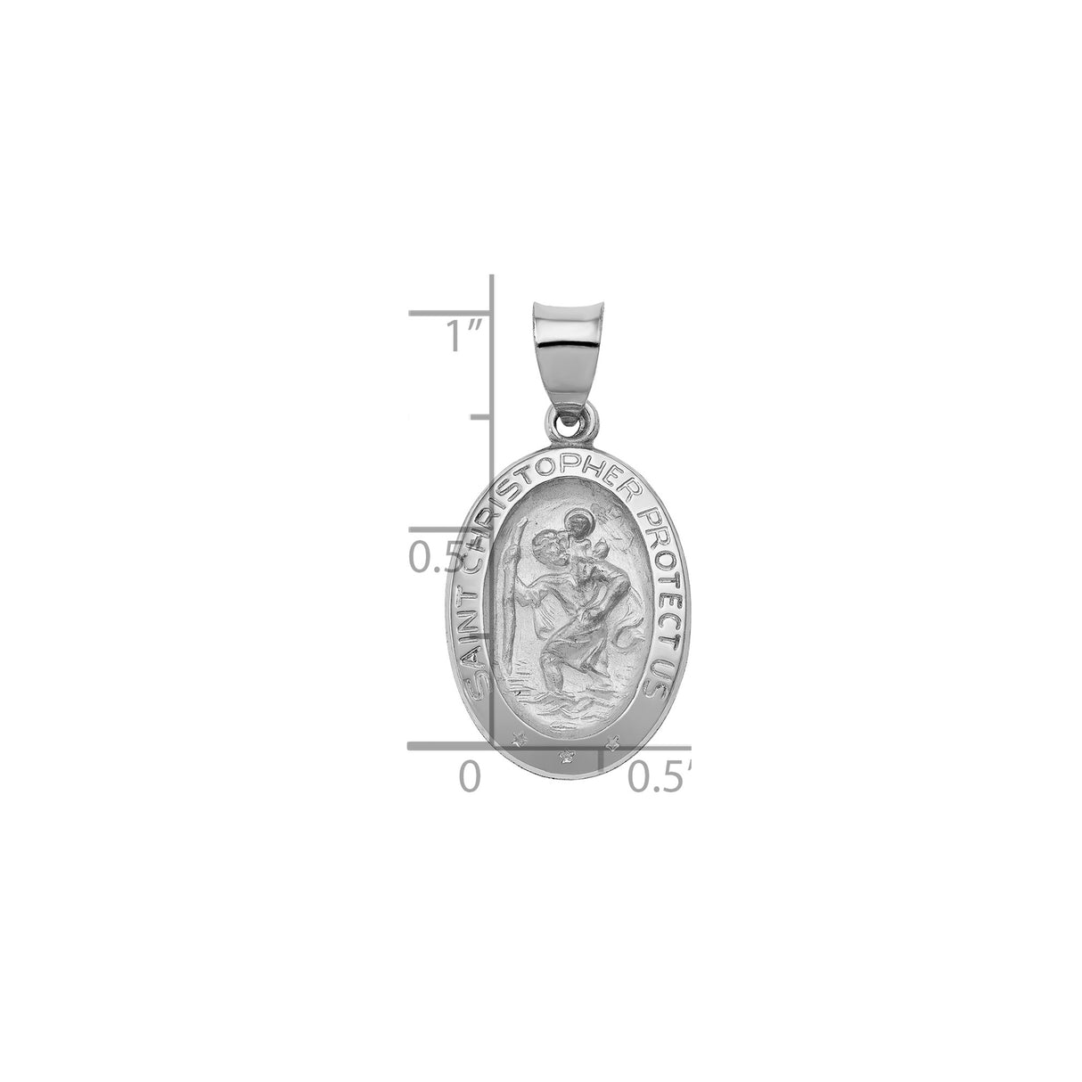 14k White Gold Saint Christopher Medal Pendant, Oval Travel Protection Religious Charm