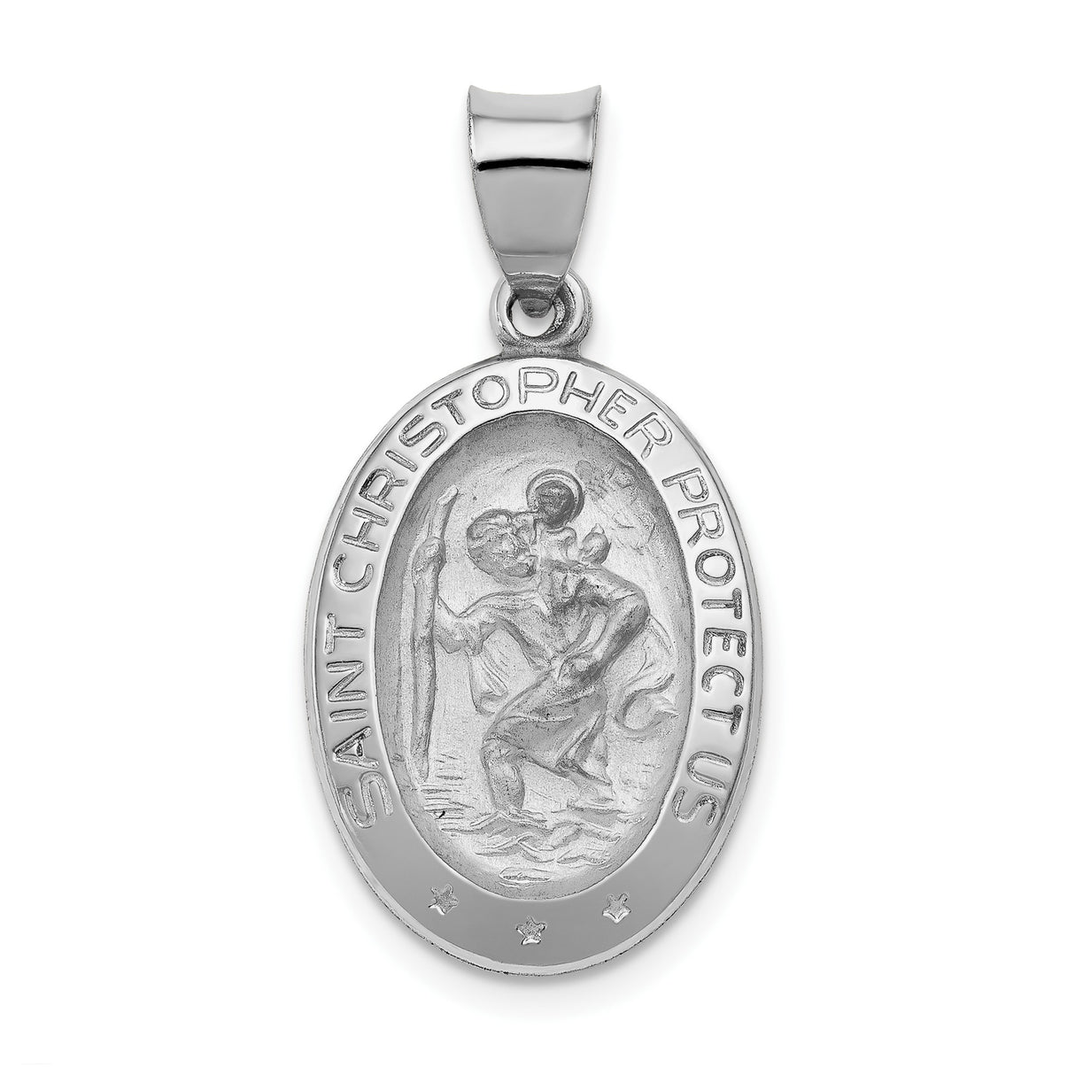 14k White Gold Saint Christopher Medal Pendant, Oval Travel Protection Religious Charm