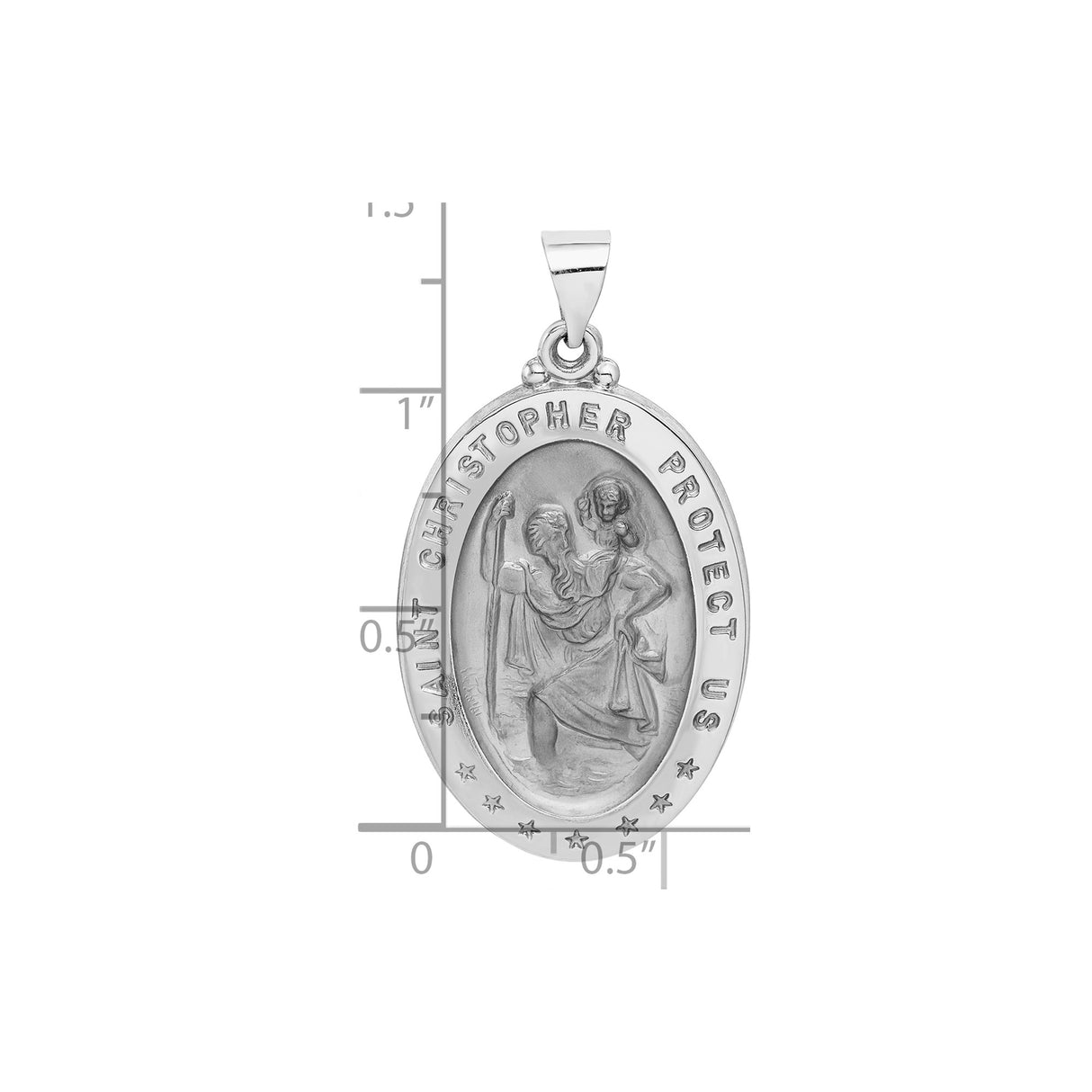 14k White Gold Saint Christopher Medal Pendant, Travel Protection Religious Medallion