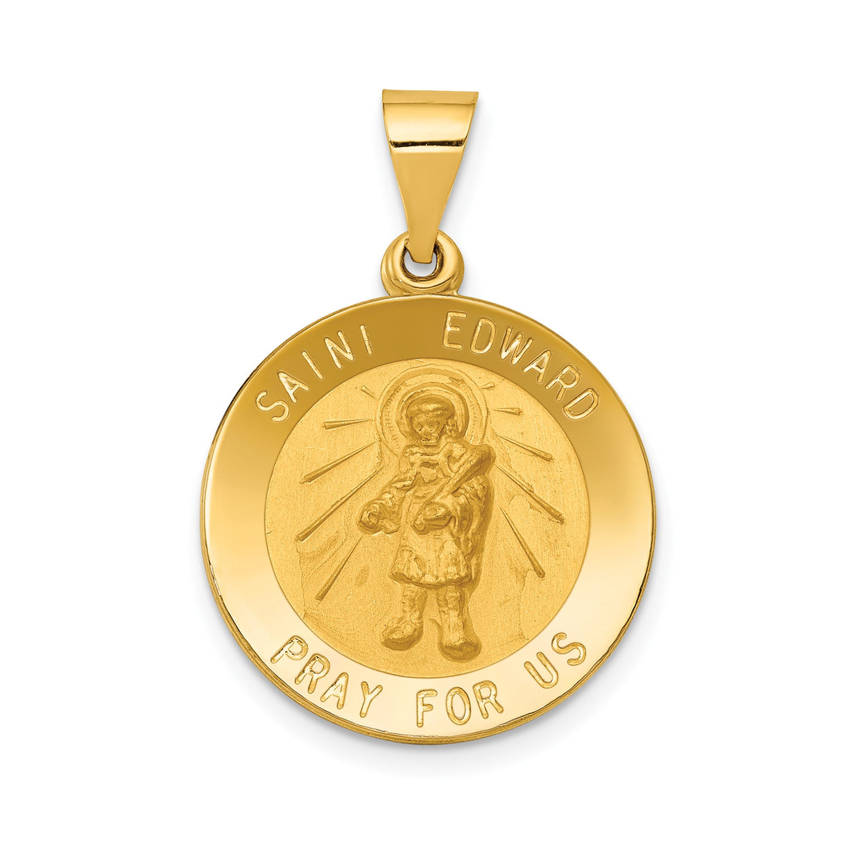 14k Yellow Gold Saint Edward Medal Pendant with Halo and Rays Engraving