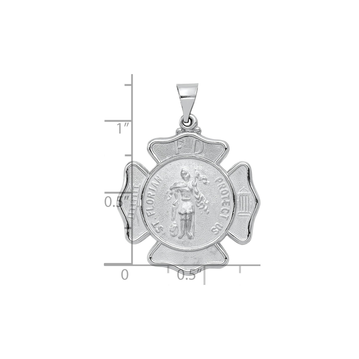 14k White Gold Firefighter Pendant with St. Florian Medal and FD Maltese Cross