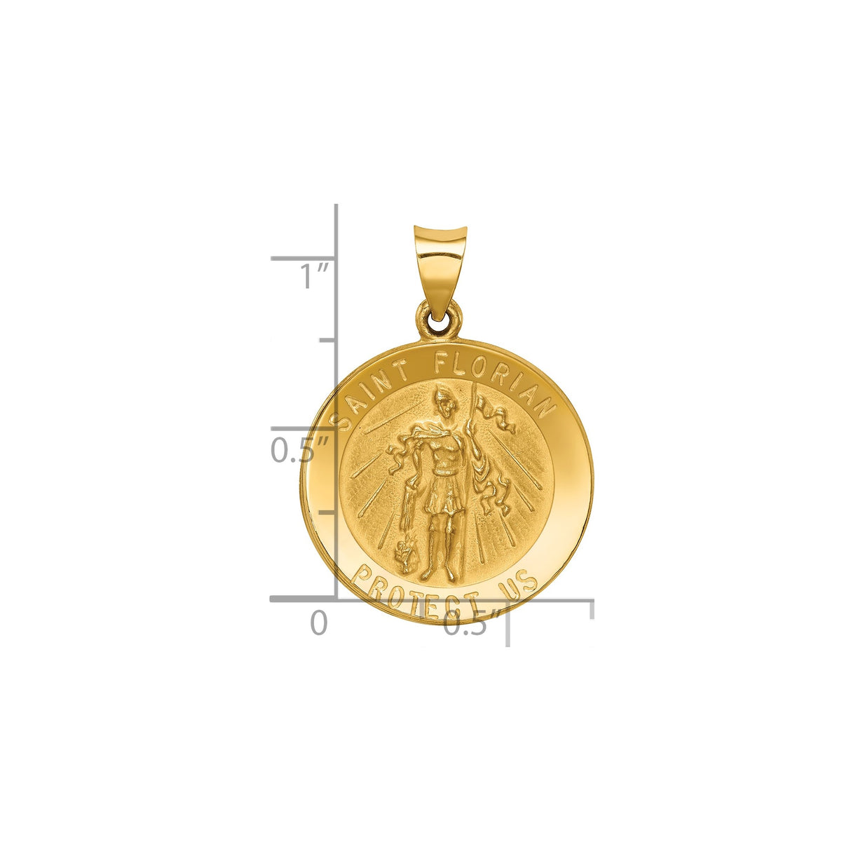 14k Yellow Gold Saint Florian Medal Pendant, Patron Saint Protect Us, Firefighter Jewelry