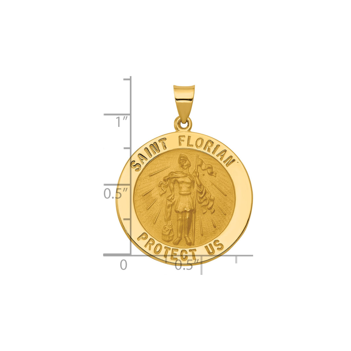 14k Yellow Gold Saint Florian Medal Pendant with Protect Us Inscription, Catholic Religious Jewelry