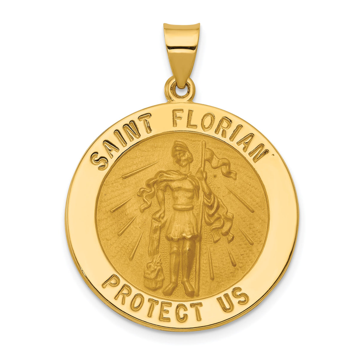 14k Yellow Gold Saint Florian Medal Pendant with Protect Us Inscription, Catholic Religious Jewelry