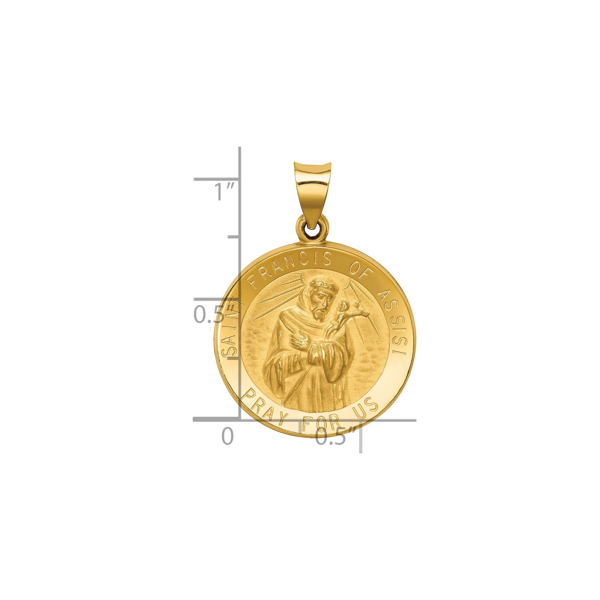 14k Yellow Gold Saint Francis of Assisi Pendant, Catholic Medallion for Men or Women
