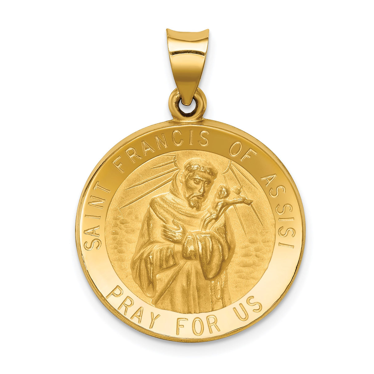 14k Yellow Gold Saint Francis of Assisi Pendant, Catholic Medallion for Men or Women