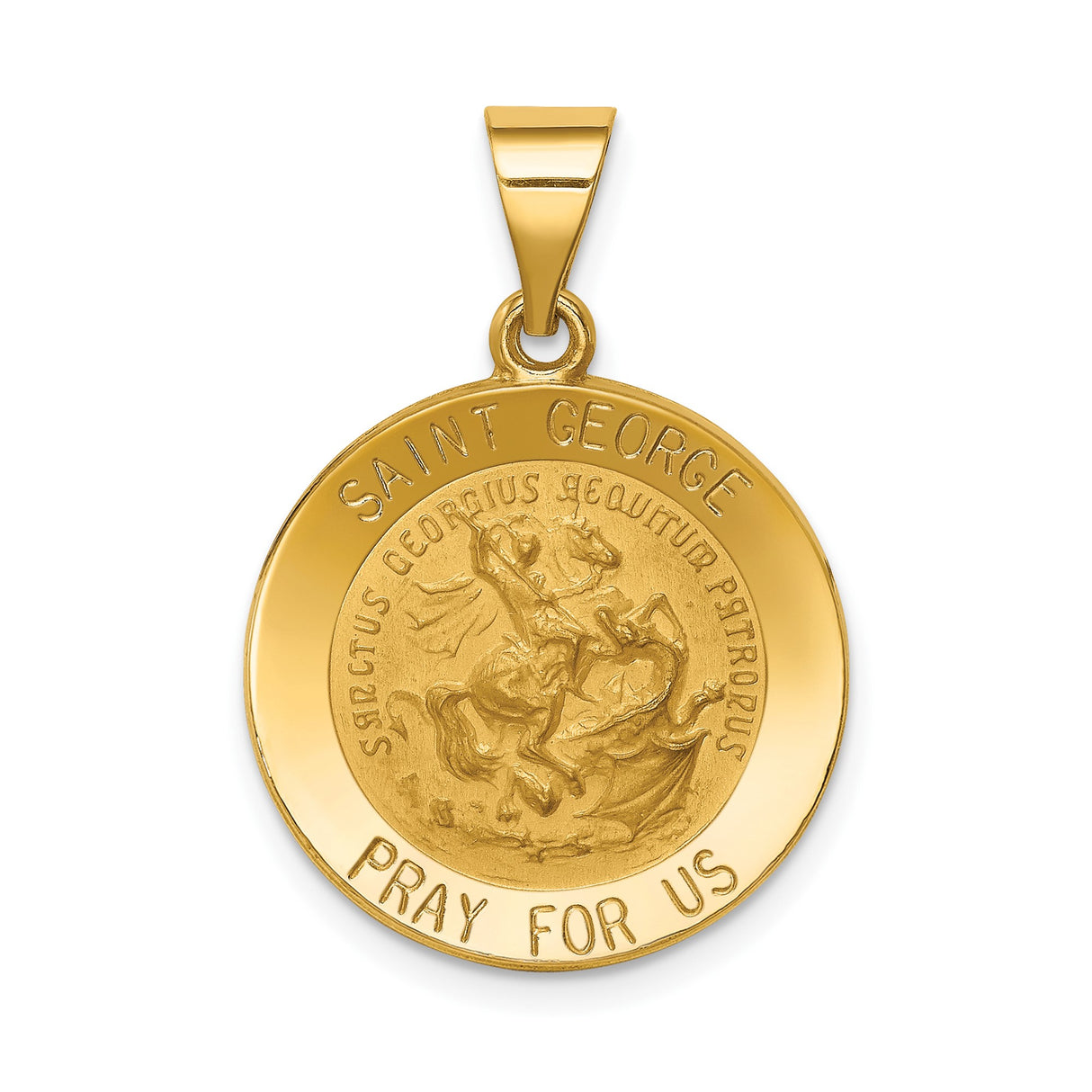 14k Yellow Gold Saint George Pendant, Round Religious Medal for Men or Women