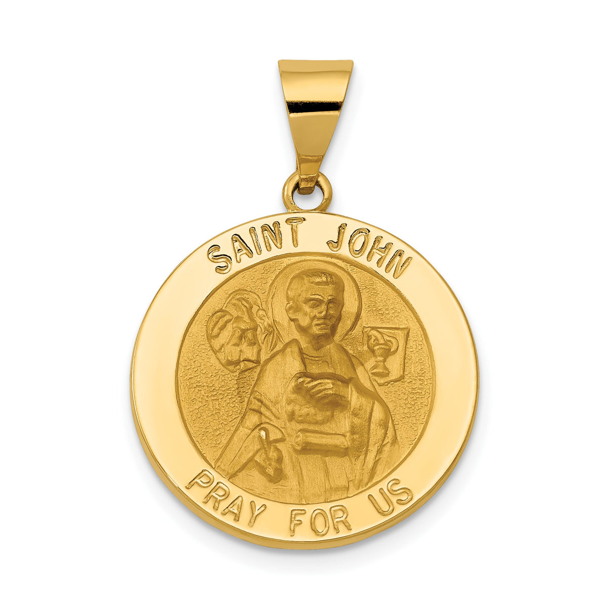 14k Yellow Gold Saint John Medallion Pendant with Pray For Us Inscription