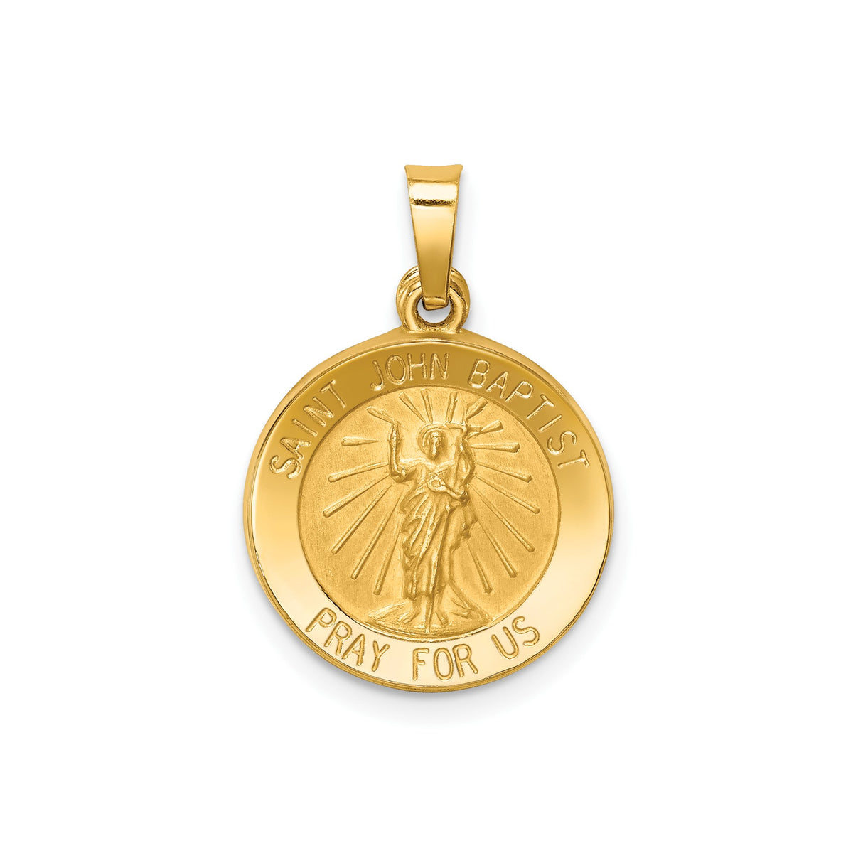 14k Yellow Gold Saint John Baptist Pendant Medal, Catholic Religious Charm for Men and Women