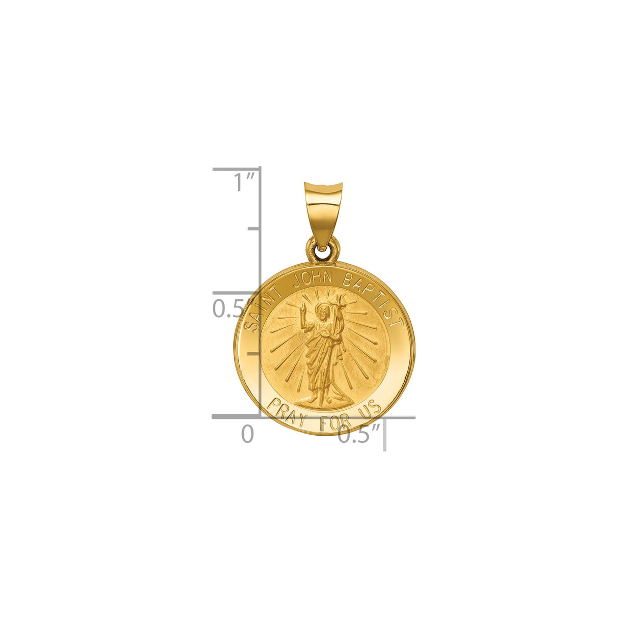 14k Yellow Gold Saint John Baptist Pendant, Catholic Religious Medal for Men or Women
