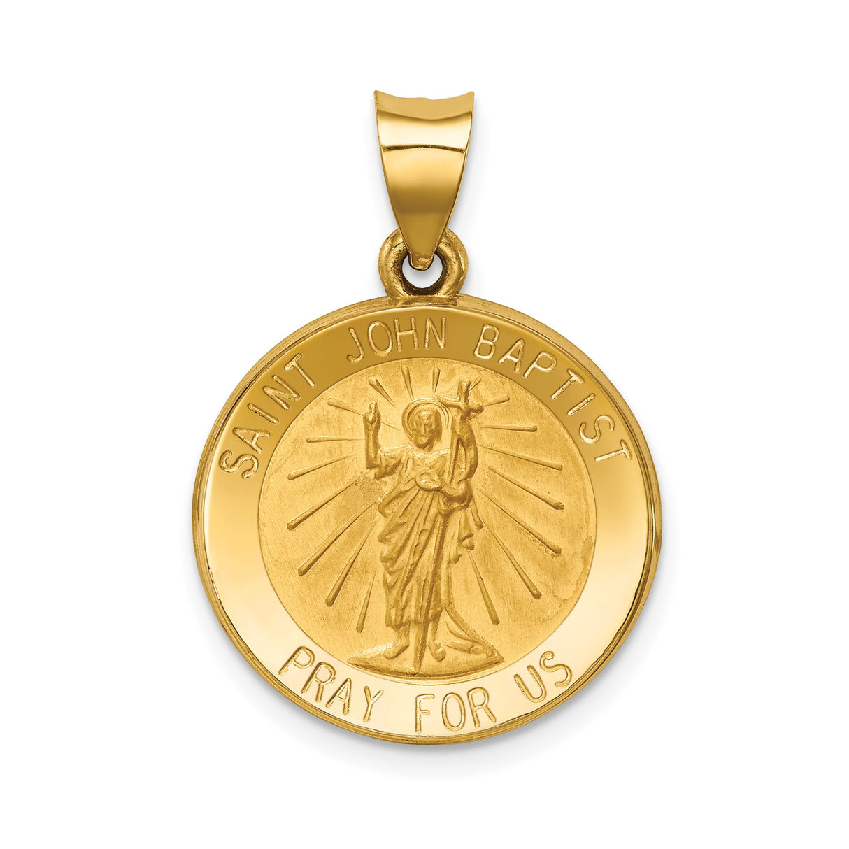 14k Yellow Gold Saint John Baptist Pendant, Catholic Religious Medal for Men or Women