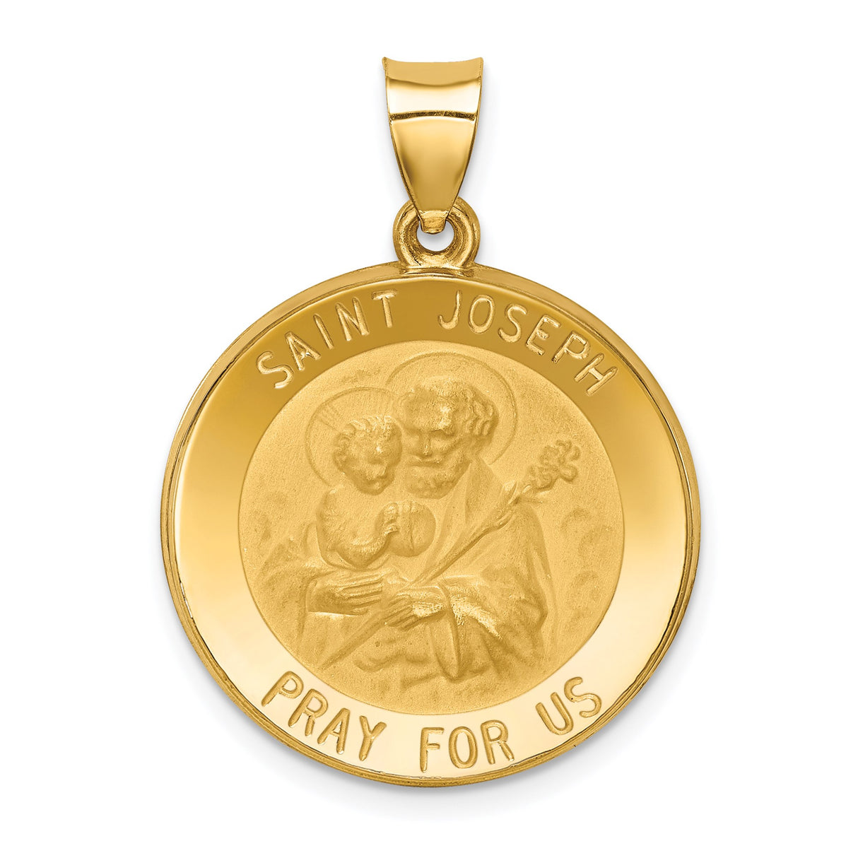 14k Yellow Gold Saint Joseph Pendant with Baby Jesus, Catholic Prayer Medal