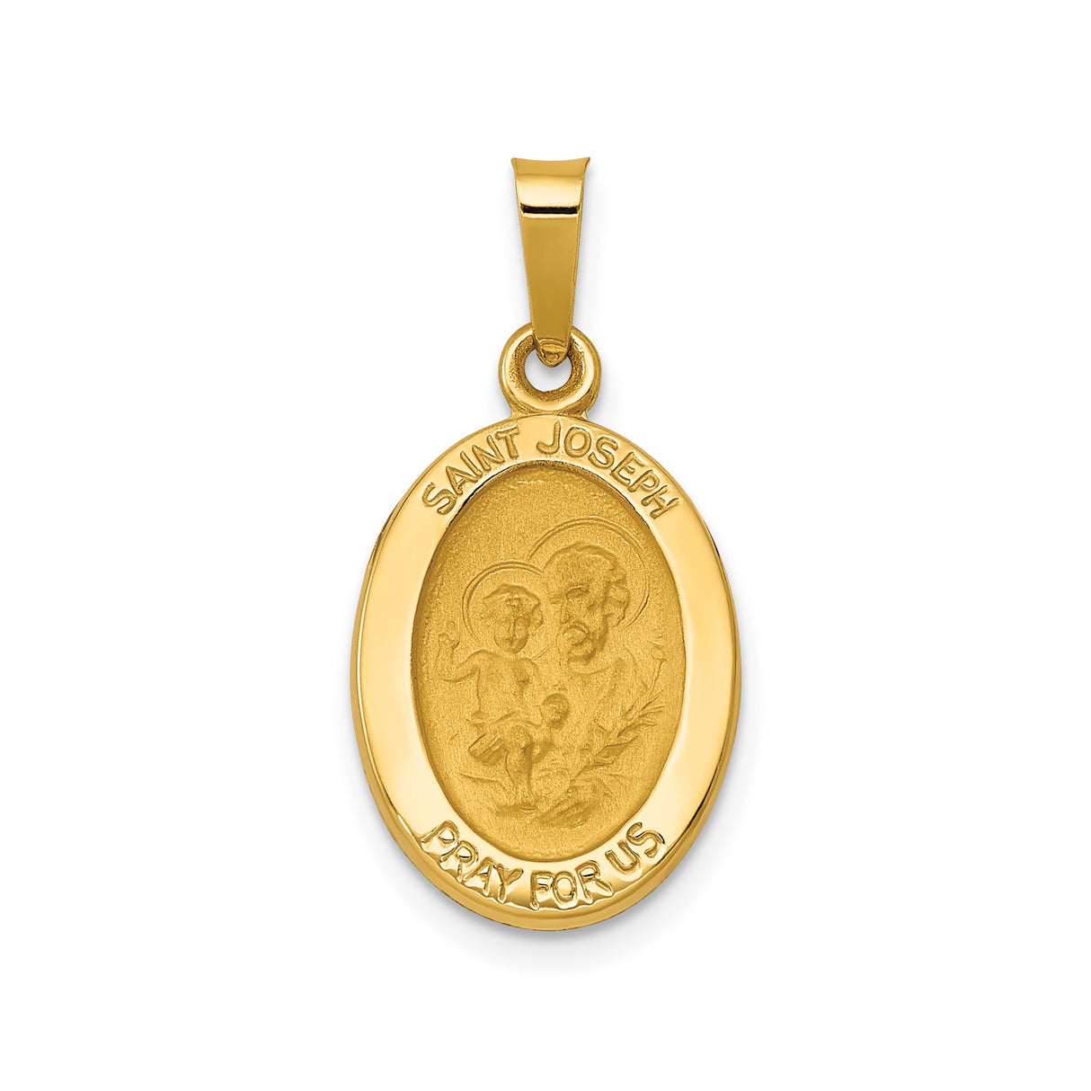 14k Yellow Gold Saint Joseph Oval Medal Pendant with Jesus and Pray for Us Inscription