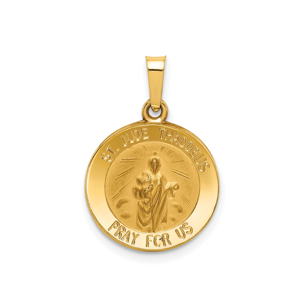 14k Yellow Gold St. Jude Thaddeus Pendant, Raised Saint Image, Catholic Medal