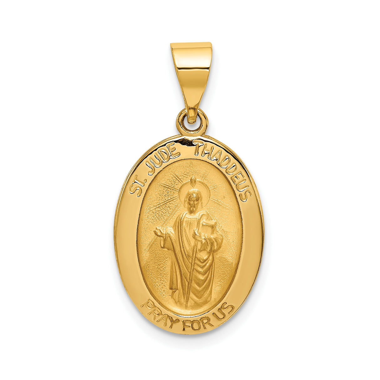 14k Yellow Gold St. Jude Thaddeus Pendant, Oval Catholic Saint Medal for Men or Women