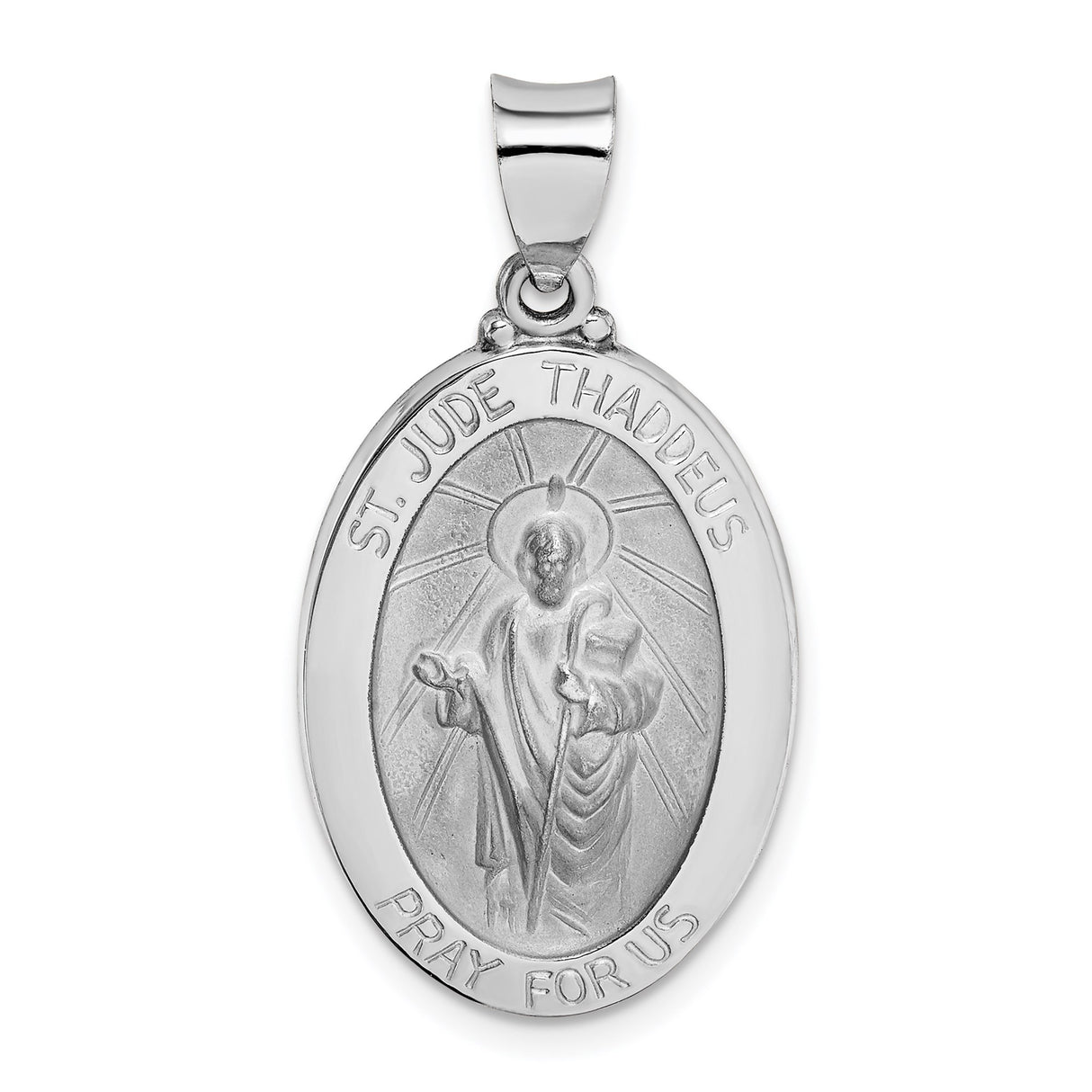 14k White Gold St. Jude Thaddeus Pendant with Oval Saint Medal, Catholic Charm