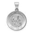14k White Gold Saint Matthew Pendant, Christian Medal with Pray for Us Inscription
