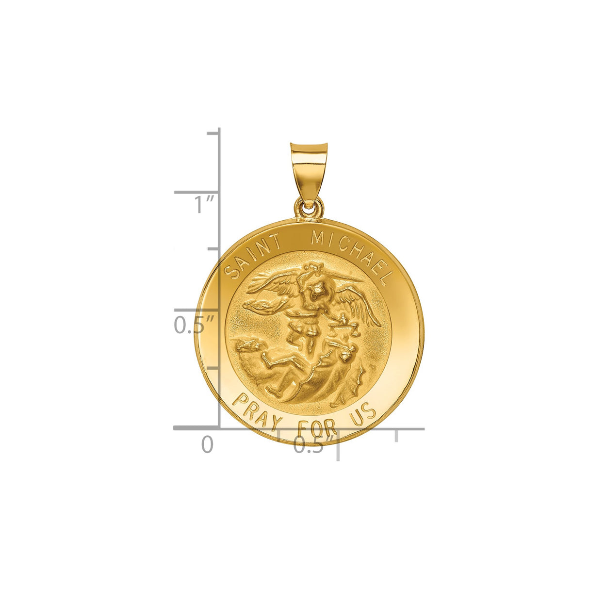 14k Yellow Gold Saint Michael Pendant Medal with Archangel Engraving, Catholic Spiritual Jewelry