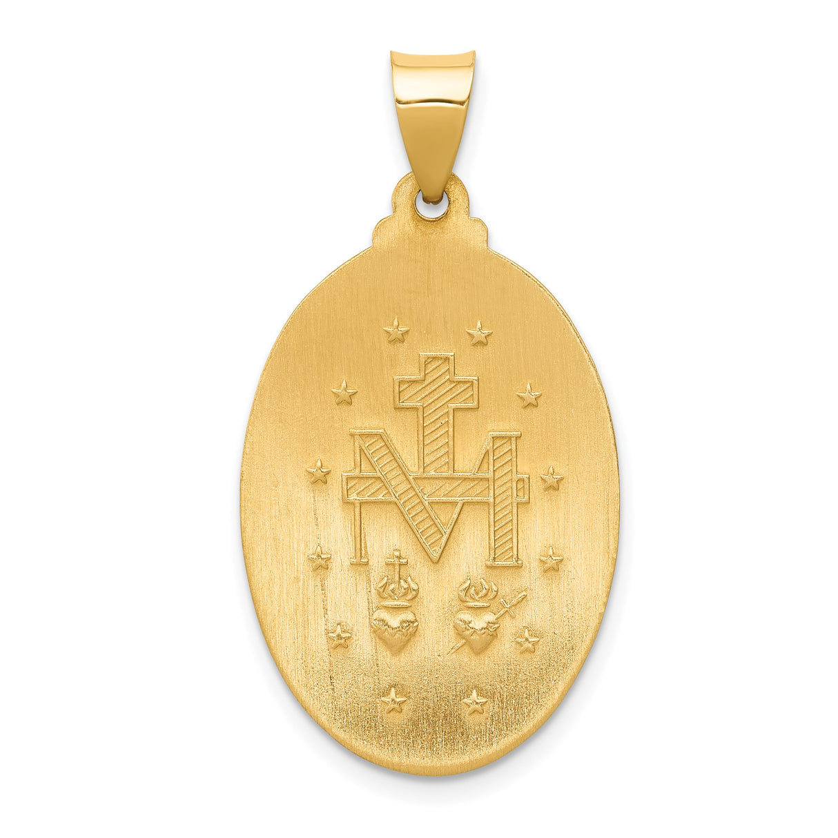 14k Yellow Gold Virgin Mary Miraculous Medal Pendant, Oval Catholic Religious Charm for Women
