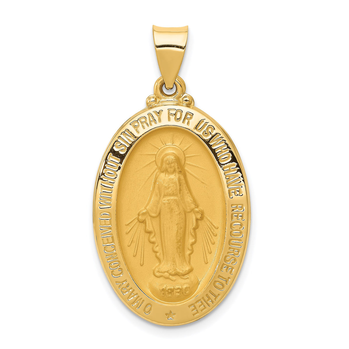 14k Yellow Gold Virgin Mary Miraculous Medal Pendant, Oval Catholic Religious Charm for Women