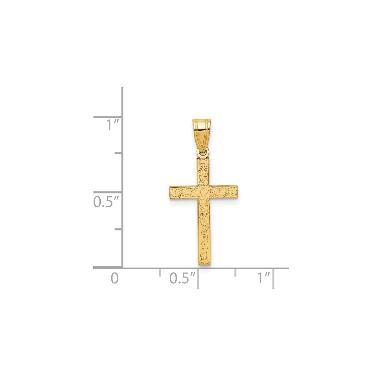 14k Yellow Gold Cross Pendant with Floral and Vine Engraving, Christian Religious Jewelry for Women