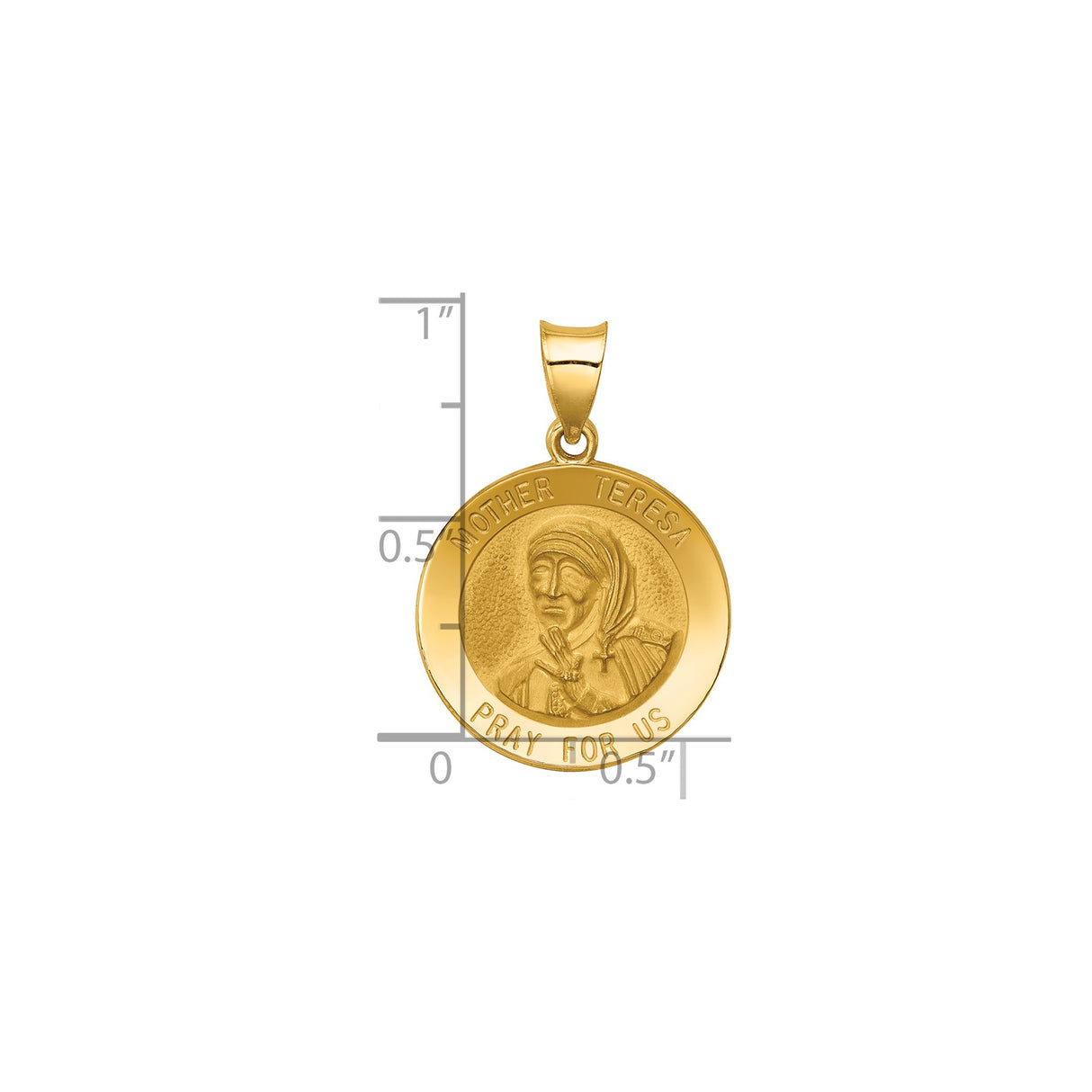 14k Yellow Gold Mother Teresa Pendant with Pray for Us Catholic Medal Design for Women