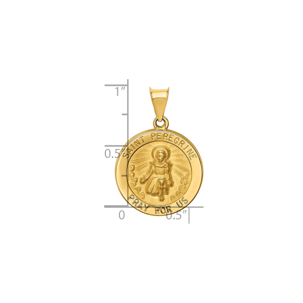 14k Yellow Gold Saint Peregrine Medal Pendant, Catholic Healing Jewelry with Pray for Us Text