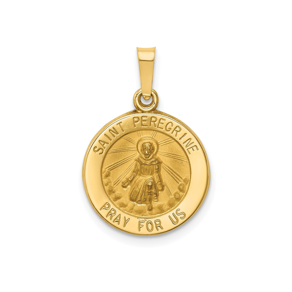 14k Yellow Gold Saint Peregrine Pendant with Pray for Us Medal, Catholic Healing Jewelry