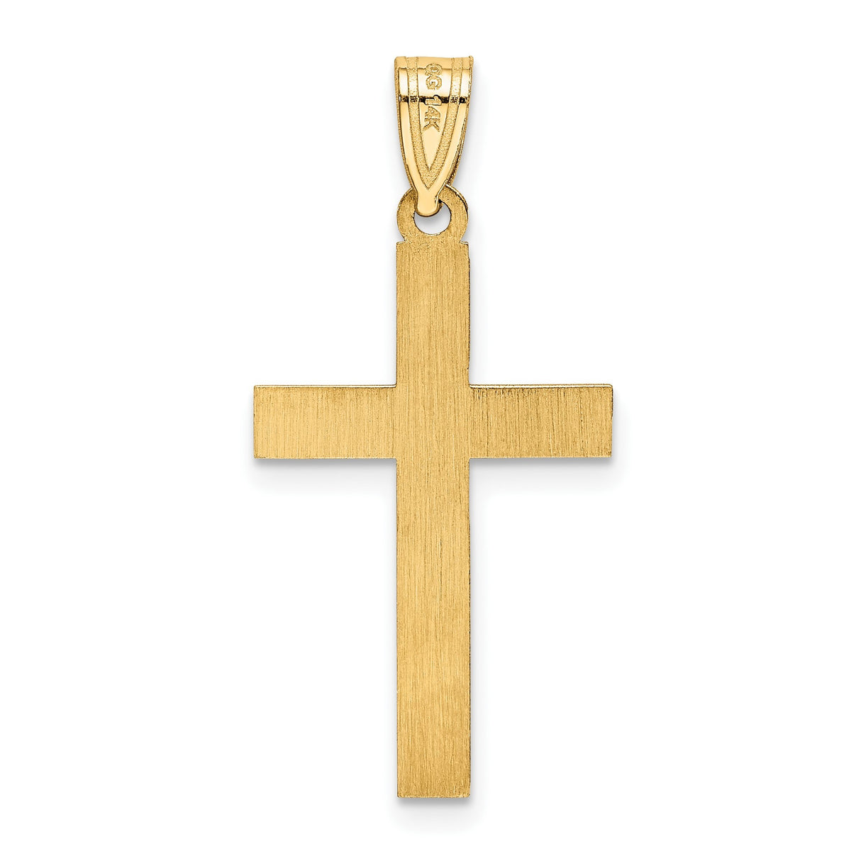 14k Yellow Gold Cross Pendant with Ornate Floral Vine Engraving and Sunburst Center