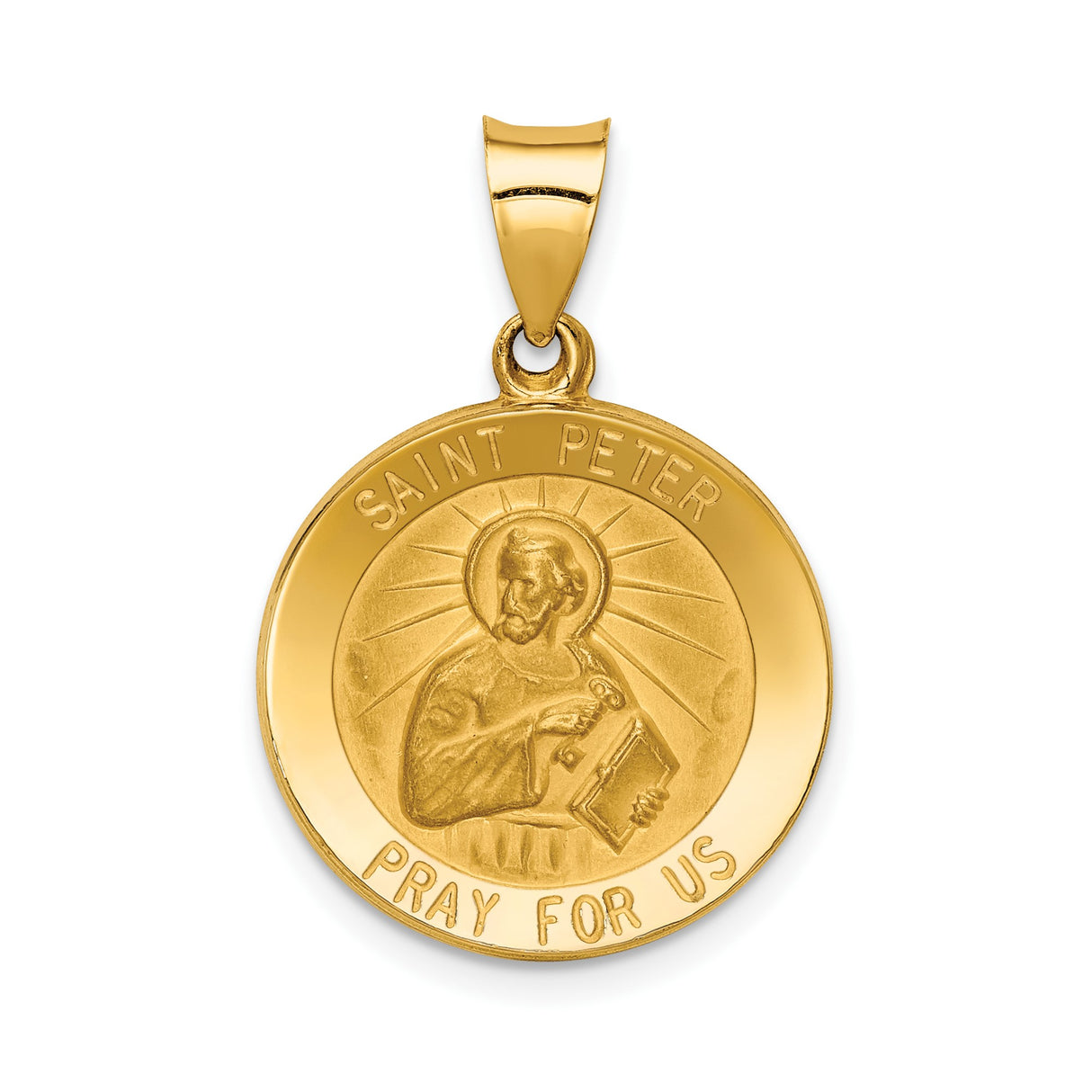 14k Yellow Gold Saint Peter Medallion Pendant with Pray for Us Inscription