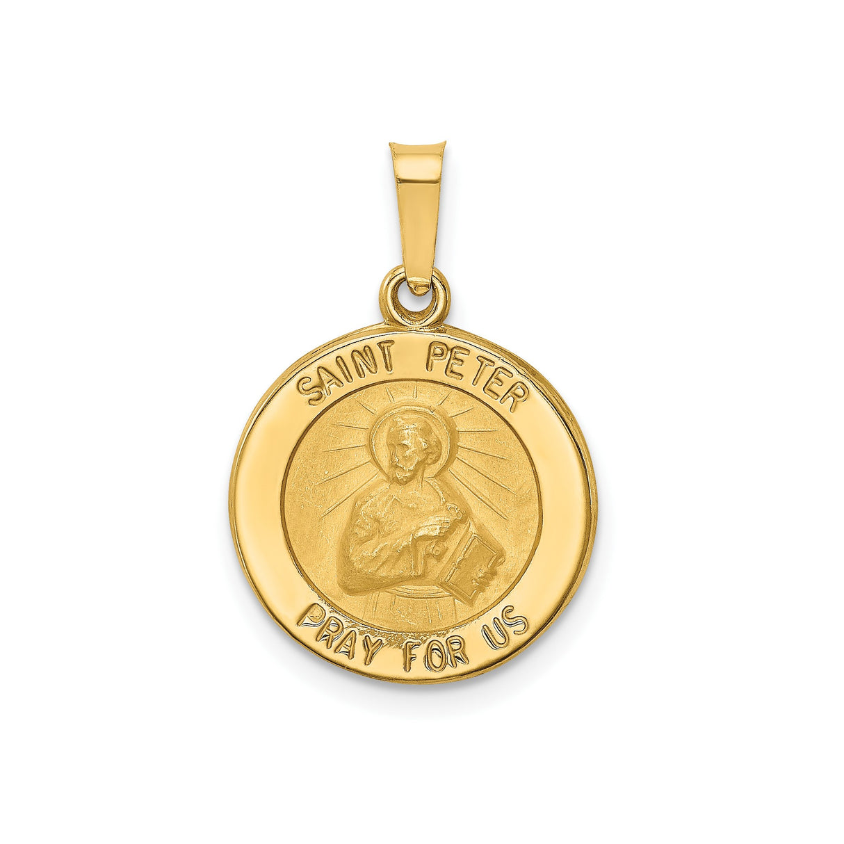 14k Yellow Gold Saint Peter Pendant, Catholic Religious Medal with Raised Detail