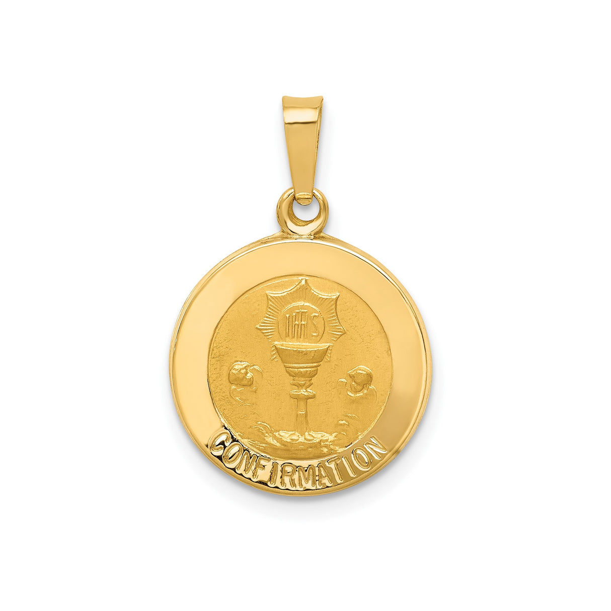 14k Yellow Gold Confirmation Chalice Pendant with IHS Symbol, Catholic Religious Charm