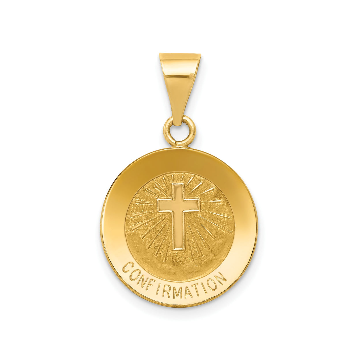 14k Yellow Gold Confirmation Pendant with Raised Cross and Radiant Lines